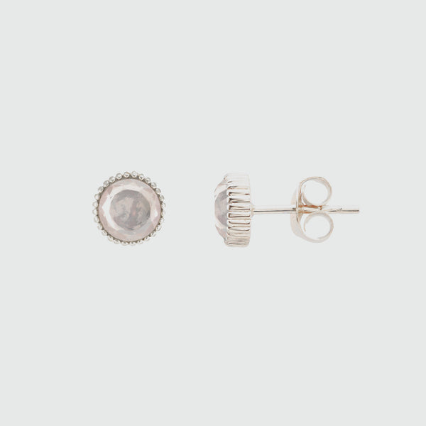 Barcelona Silver October Rose Quartz Birthstone Stud Earrings-Auree Jewellery