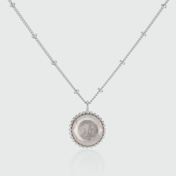 Barcelona Silver October Rose Quartz Birthstone Necklace