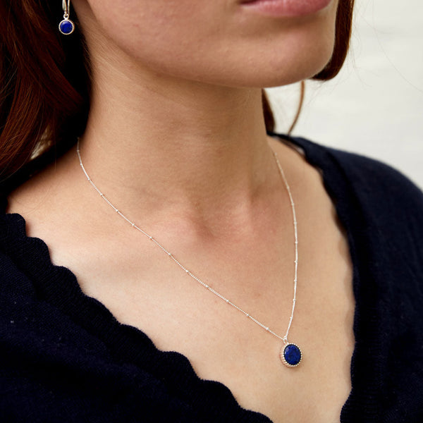 Barcelona Silver September Lapis Lazuli Birthstone Necklace-Auree Jewellery