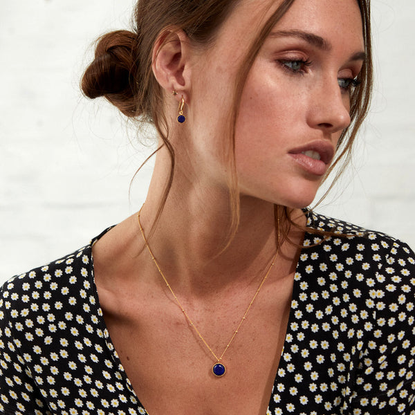 Barcelona September Lapis Lazuli Birthstone Hook Earrings-Auree Jewellery