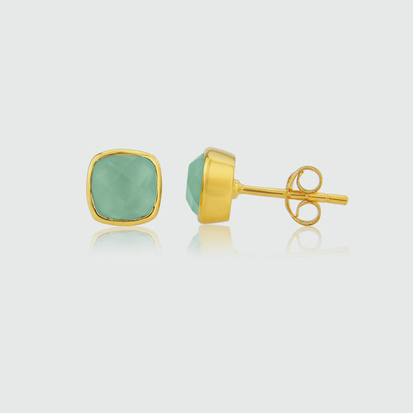 Brooklyn Aqua Chalcedony & Gold Vermeil Stud Earrings-Auree Jewellery