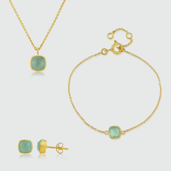 Brooklyn Aqua Chalcedony & Gold Vermeil Jewellery Set-Auree Jewellery