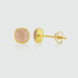 Brooklyn Gold & Rose Quartz Cushion Stud Earrings