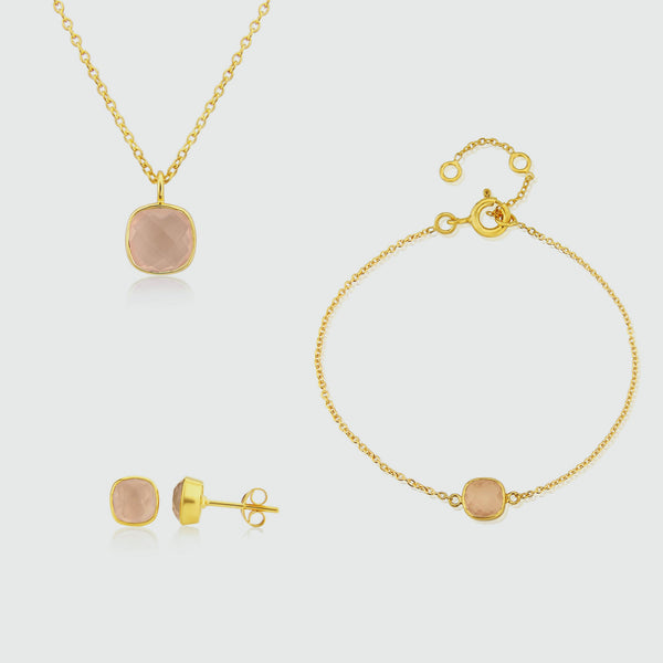 Brooklyn Rose Quartz & Gold Vermeil Jewellery Set-Auree Jewellery
