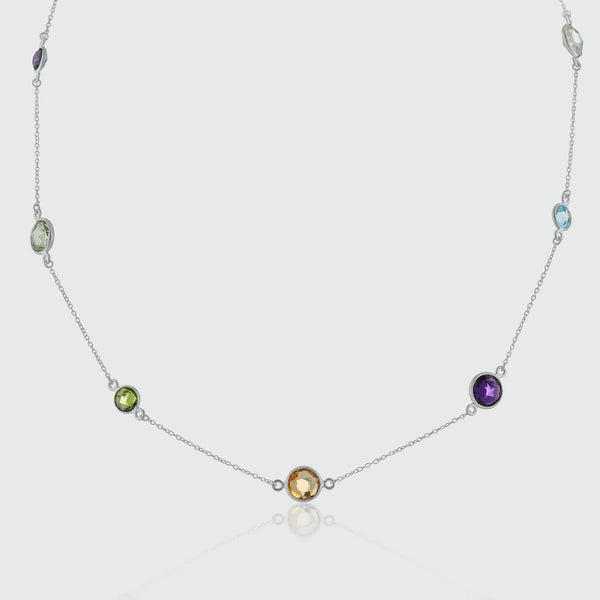 Chennai 18" Sterling Silver & Multi Gemstone Necklace-Auree Jewellery