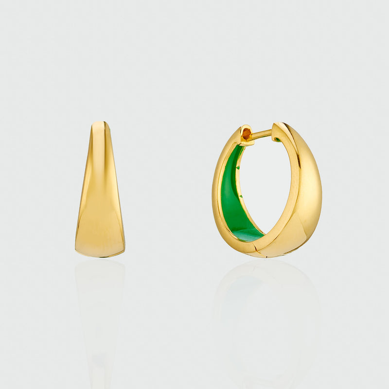 Havana Apple Green Enamel & Gold Huggie Hoop Earrings-Auree Jewellery