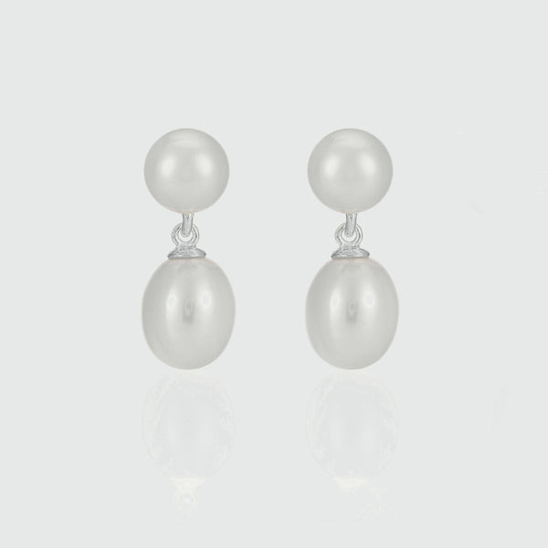Glebe Double White Pearl & Sterling Silver Drop Earrings-Auree Jewellery