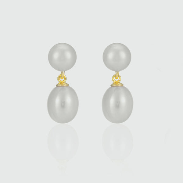 Glebe Double White Pearl & Gold Vermeil Drop Earrings-Auree Jewellery