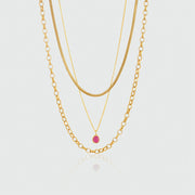 Layering Gold Chain and Ruby Necklace Set-Auree Jewellery