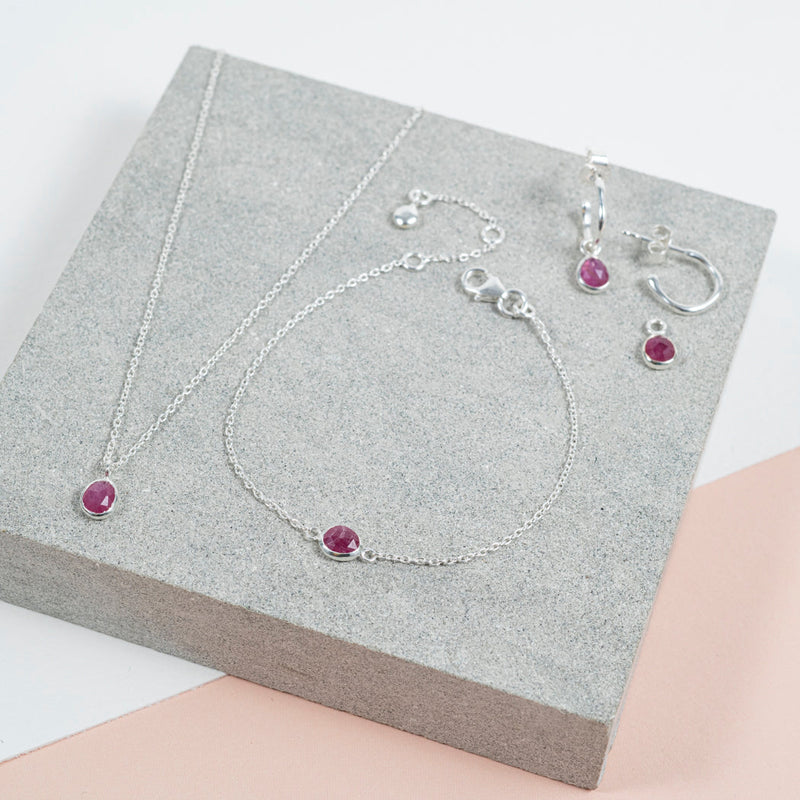 Hampton Ruby & Silver Interchangeable Gemstone Earrings-Auree Jewellery