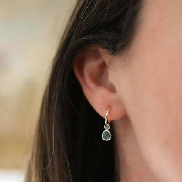 Hampton Emerald & Silver Interchangeable Gemstone Earrings-Auree Jewellery