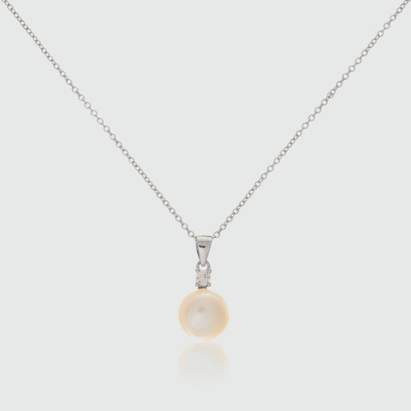 Harcourt White Pearl & Cubic Zirconia Sterling Silver Round Pendant-Auree Jewellery
