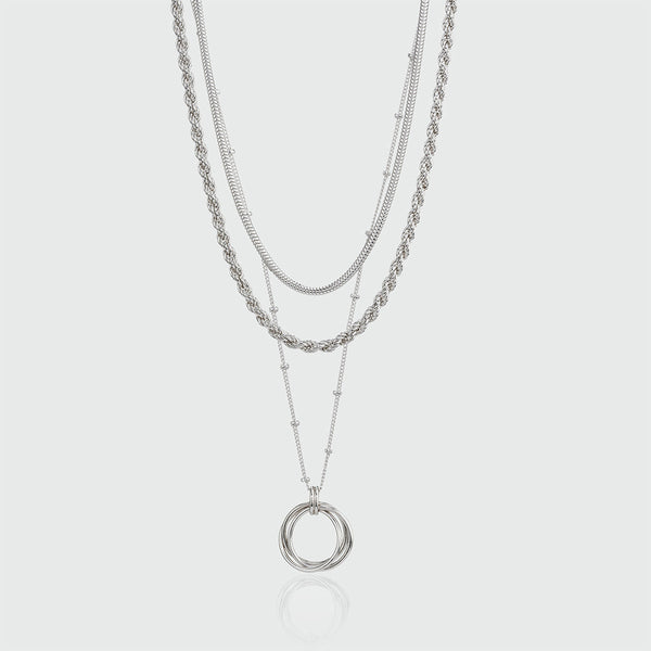 Layering Silver Cordoba and Chain Necklace Set-Auree Jewellery