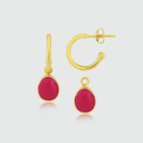 Manhattan Gold & Fuchsia Pink Chalcedony Interchangeable Gemstone Earrings-Auree Jewellery