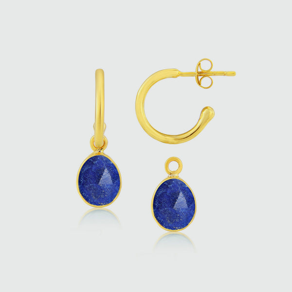 Manhattan Gold & Lapis Lazuli Interchangeable Gemstone Earrings-Auree Jewellery
