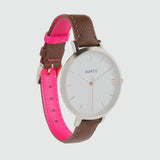 Montmartre Chestnut & Hot Pink Leather Watch Strap with Silver Buckle-Auree Jewellery