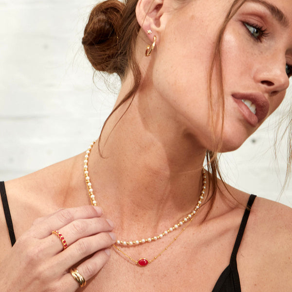 Pollara Fuchsia Pink Chalcedony & Gold Vermeil Beaded Necklace-Auree Jewellery