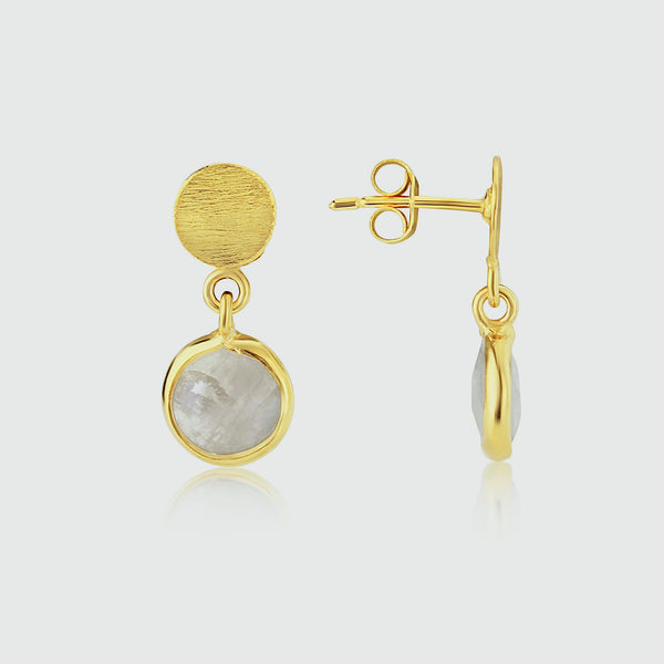 Salina Moonstone & Gold Vermeil Disc Earrings-Auree Jewellery