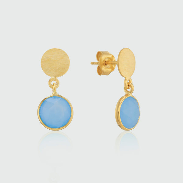 Salina Gold Vermeil & Blue Chalcedony Disc Earrings-Auree Jewellery