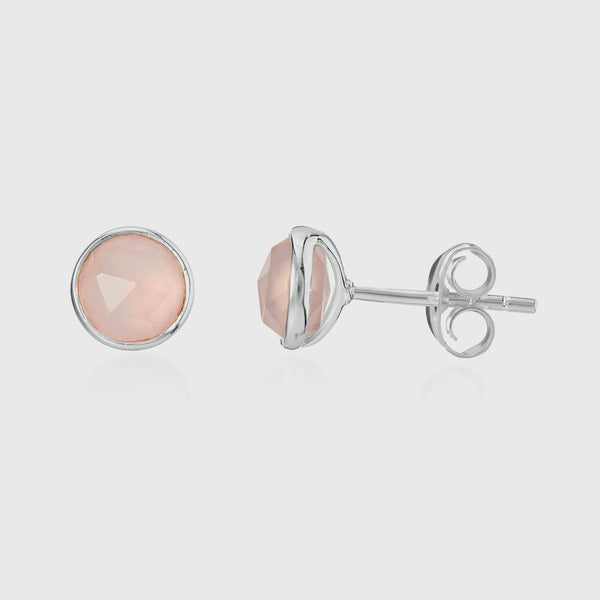 Savanne Sterling Silver & Pink Chalcedony Stud Earrings-Auree Jewellery