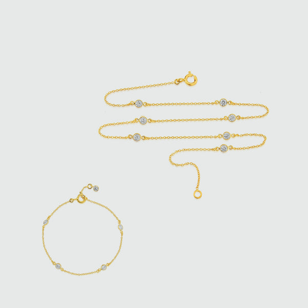 Sofia Yellow Gold & Cubic Zirconia 15" Necklace Set-Auree Jewellery