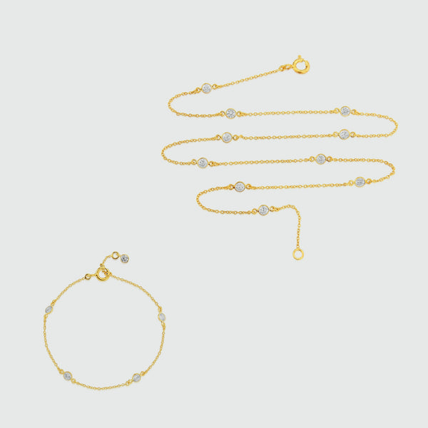 Sofia Yellow Gold & Cubic Zirconia 18" Necklace Set-Auree Jewellery