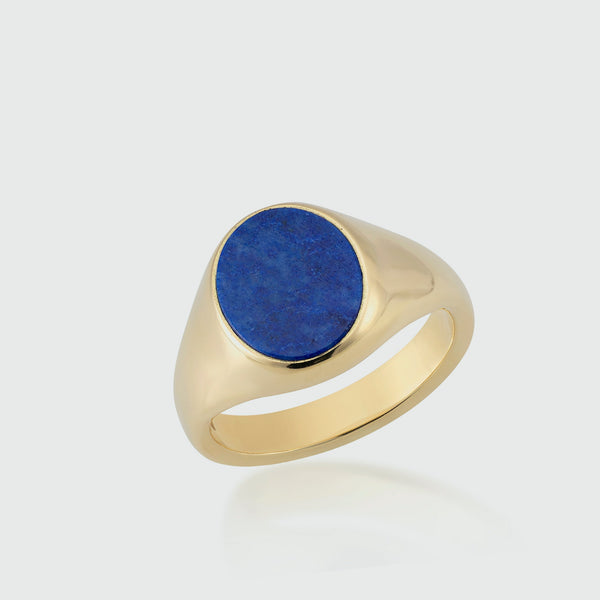 Sydney Gold & Lapis Lazuli Mens Oval Signet Ring-Auree Jewellery