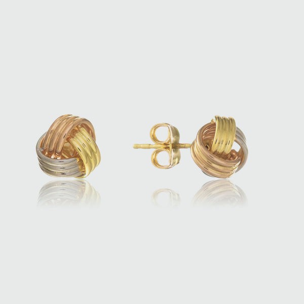 Walton 9ct Three Colour Gold Knot Earrings-Auree Jewellery
