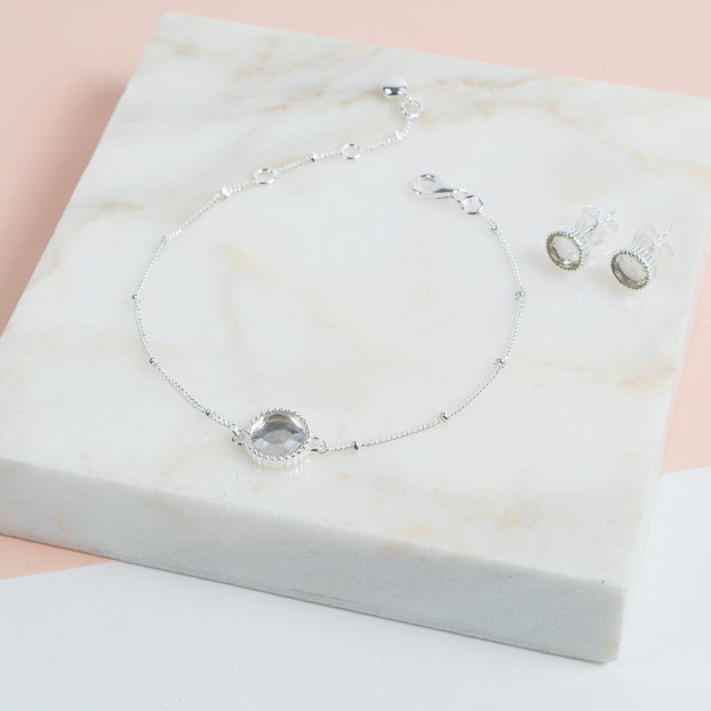 Barcelona Silver April Crystal Birthstone Bracelet-Auree Jewellery