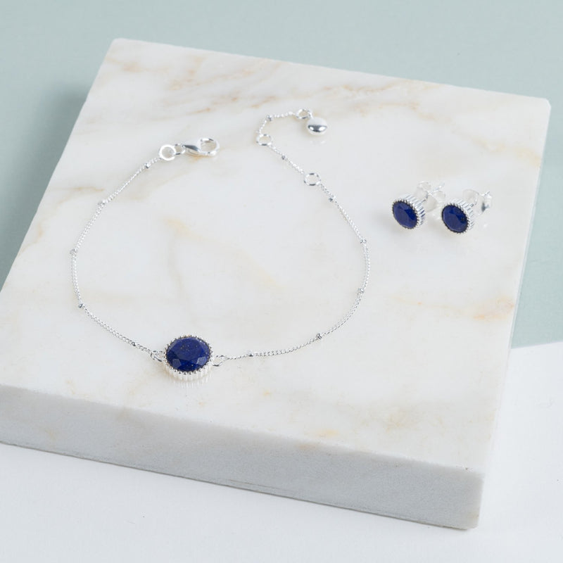 Barcelona Silver September Lapis Lazuli Birthstone Bracelet-Auree Jewellery