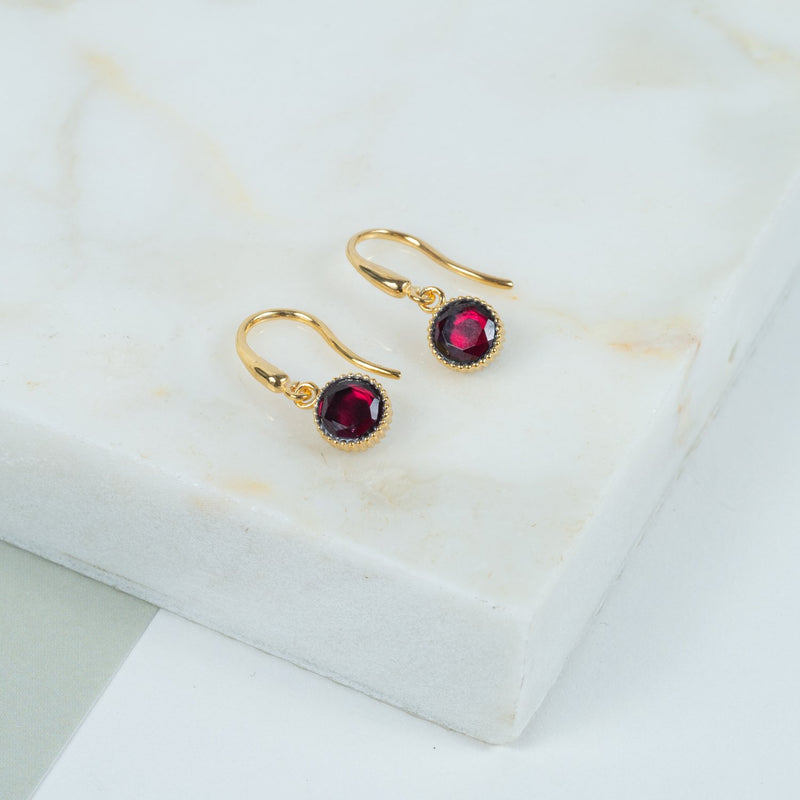 Barcelona January Garnet Birthstone Hook Earrings-Auree Jewellery