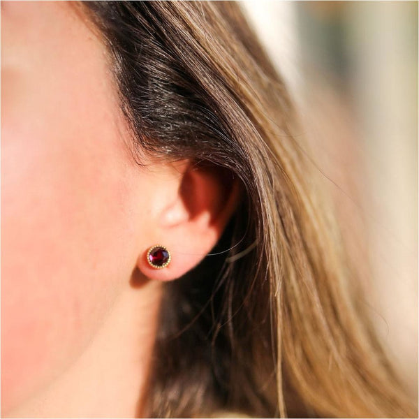 Barcelona January Garnet Birthstone Stud Earrings-Auree Jewellery