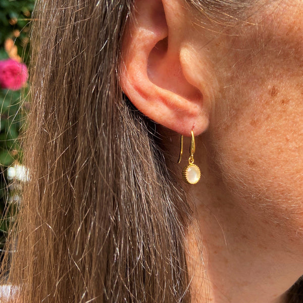 Barcelona October Rose Quartz Birthstone Hook Earrings-Auree Jewellery