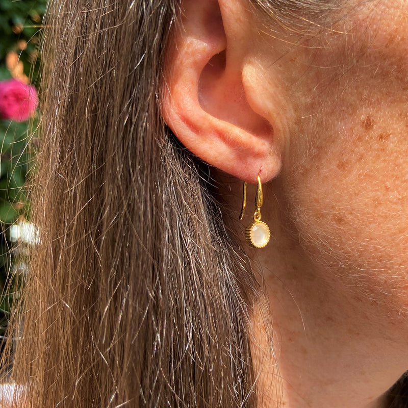 Barcelona October Rose Quartz Birthstone Hook Earrings-Auree Jewellery