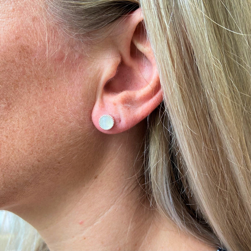 Barcelona Silver June Moonstone Birthstone Stud Earrings-Auree Jewellery