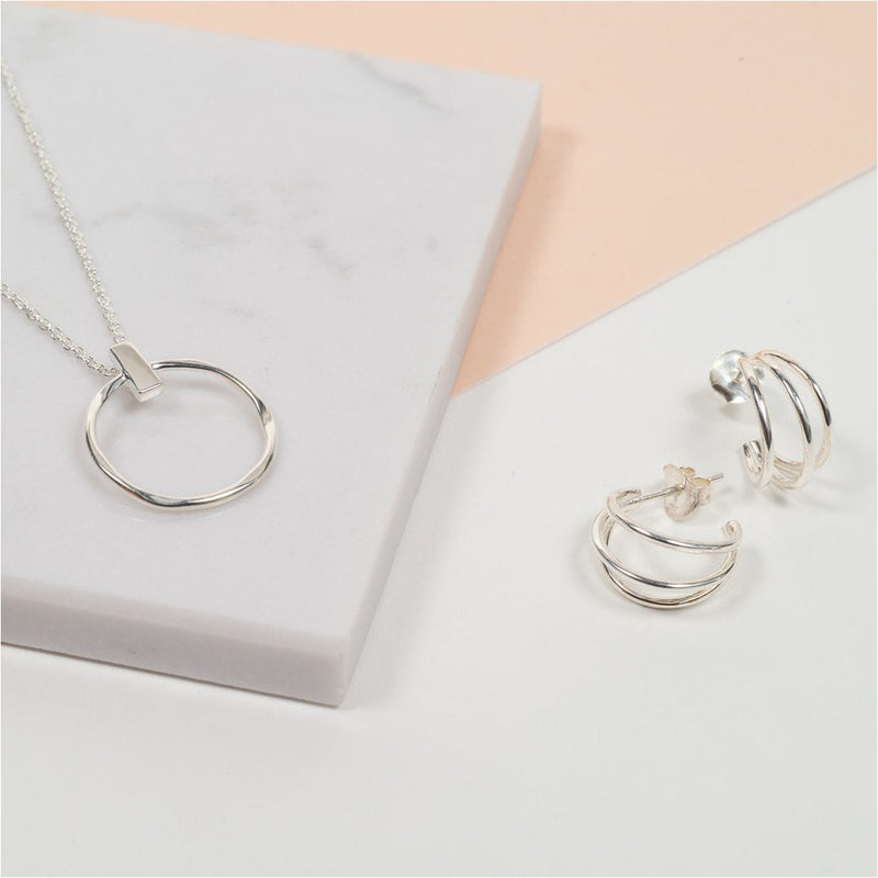 Cordoba Triple Sterling Silver Hoop Earrings-Auree Jewellery