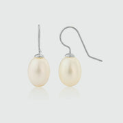 Gloucester White Freshwater Pearl & Silver Drop Earrings-Auree Jewellery