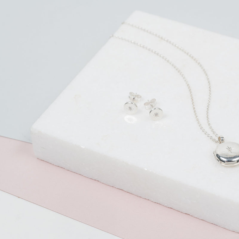 Langton Silver & Diamond Stud Earrings-Auree Jewellery