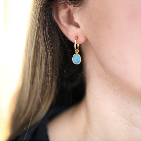 Manhattan Gold & Blue Chalcedony Interchangeable Gemstone Earrings-Auree Jewellery