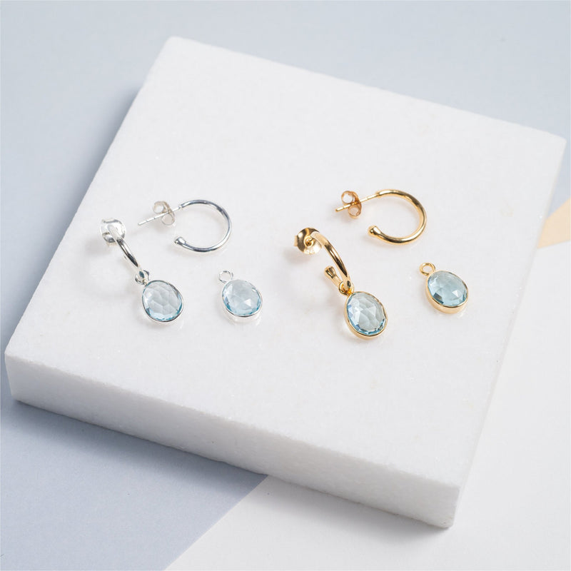 Manhattan Gold & Blue Topaz Interchangeable Gemstone Earrings-Auree Jewellery
