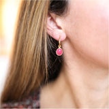 Manhattan Gold & Fuchsia Pink Chalcedony Interchangeable Gemstone Earrings-Auree Jewellery