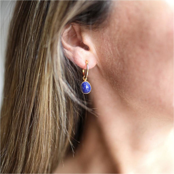 Manhattan Gold & Lapis Lazuli Interchangeable Gemstone Earrings-Auree Jewellery