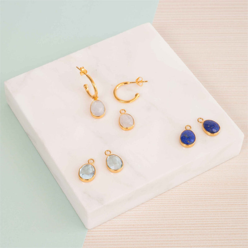 Manhattan Gold & Moonstone Interchangeable Gemstone Earrings-Auree Jewellery