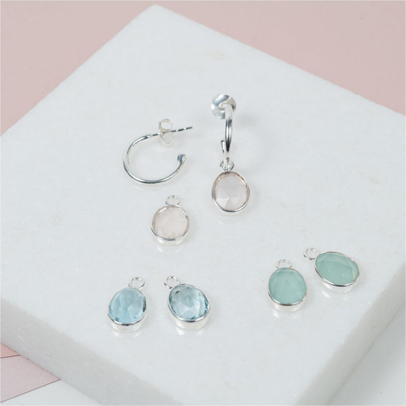 Manhattan Silver & Aqua Chalcedony Interchangeable Gemstone Earrings-Auree Jewellery