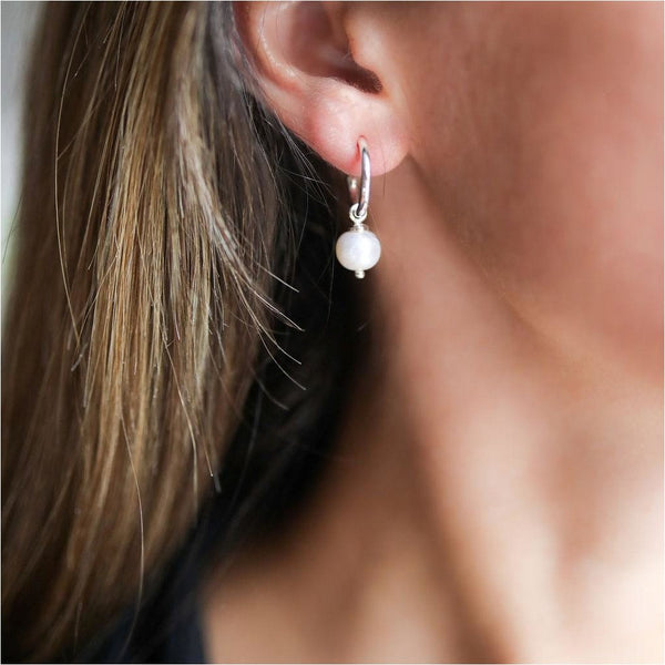 Manhattan Silver & Freshwater Pearl Interchangeable Hoop Earrings-Auree Jewellery