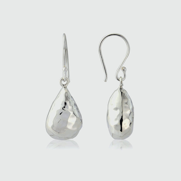 Orba Sterling Silver Hammered Teardrop Earrings-Auree Jewellery