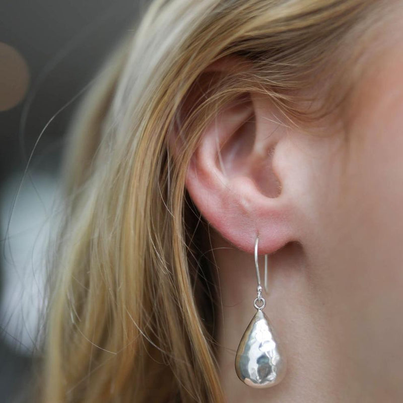 Orba Sterling Silver Hammered Teardrop Earrings-Auree Jewellery