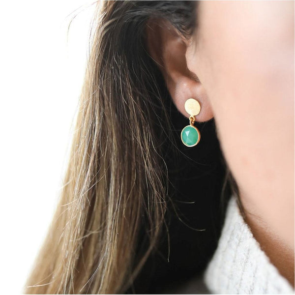 Salina Gold Vermeil Disc & Chrysoprase Green Earrings-Auree Jewellery