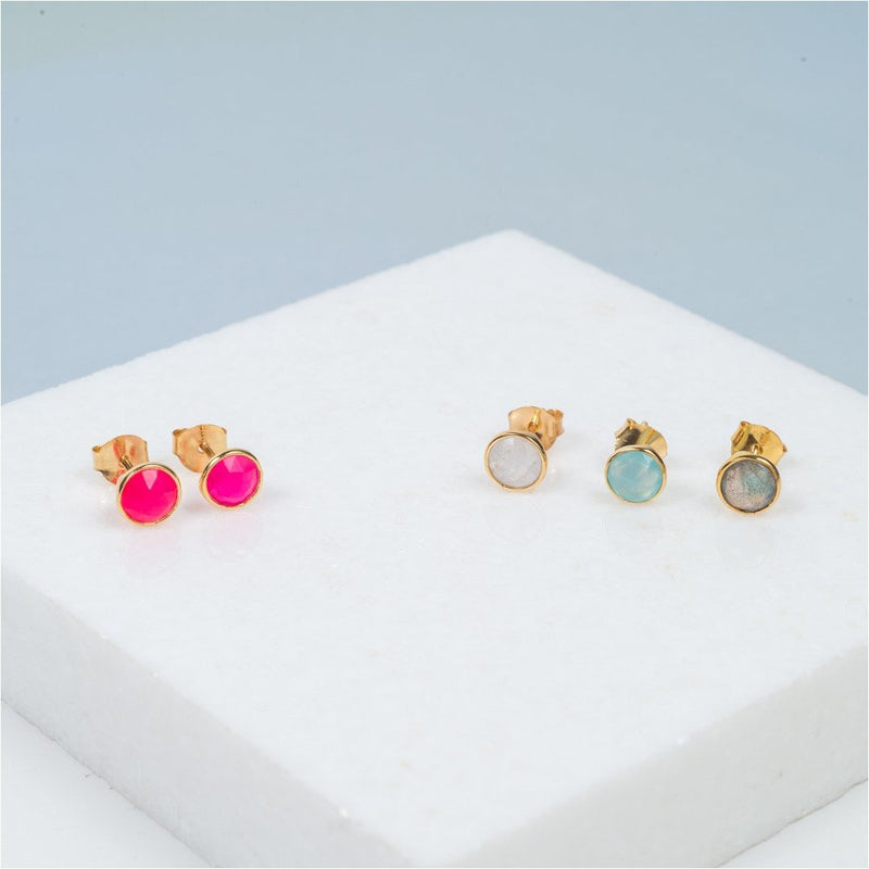 Savanne Gold Vermeil & Fuchsia Pink Chalcedony Stud Earrings-Auree Jewellery