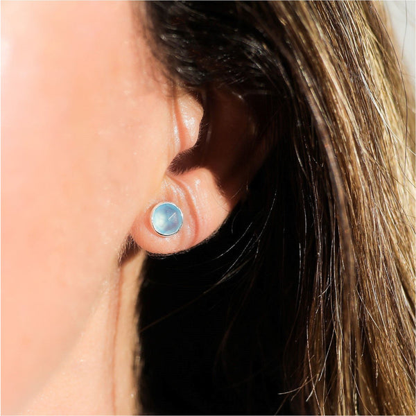 Savanne Sterling Silver & Blue Chalcedony Stud Earrings-Auree Jewellery